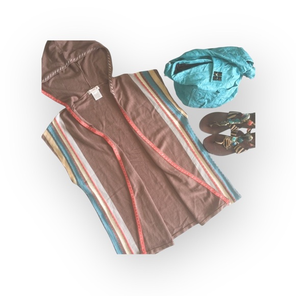 new LaRok ༄ Cashmere Waterfall Sweater Hoodie ༄ Warm Cocoa Brown Stripes ༄ L - Picture 14 of 16